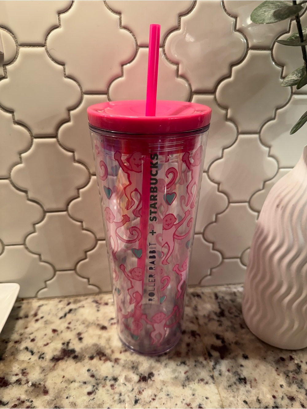 Starbucks Roller Rabbit Pink Monkey Tumbler 24 Oz Straw Cup 2025 Sold Out